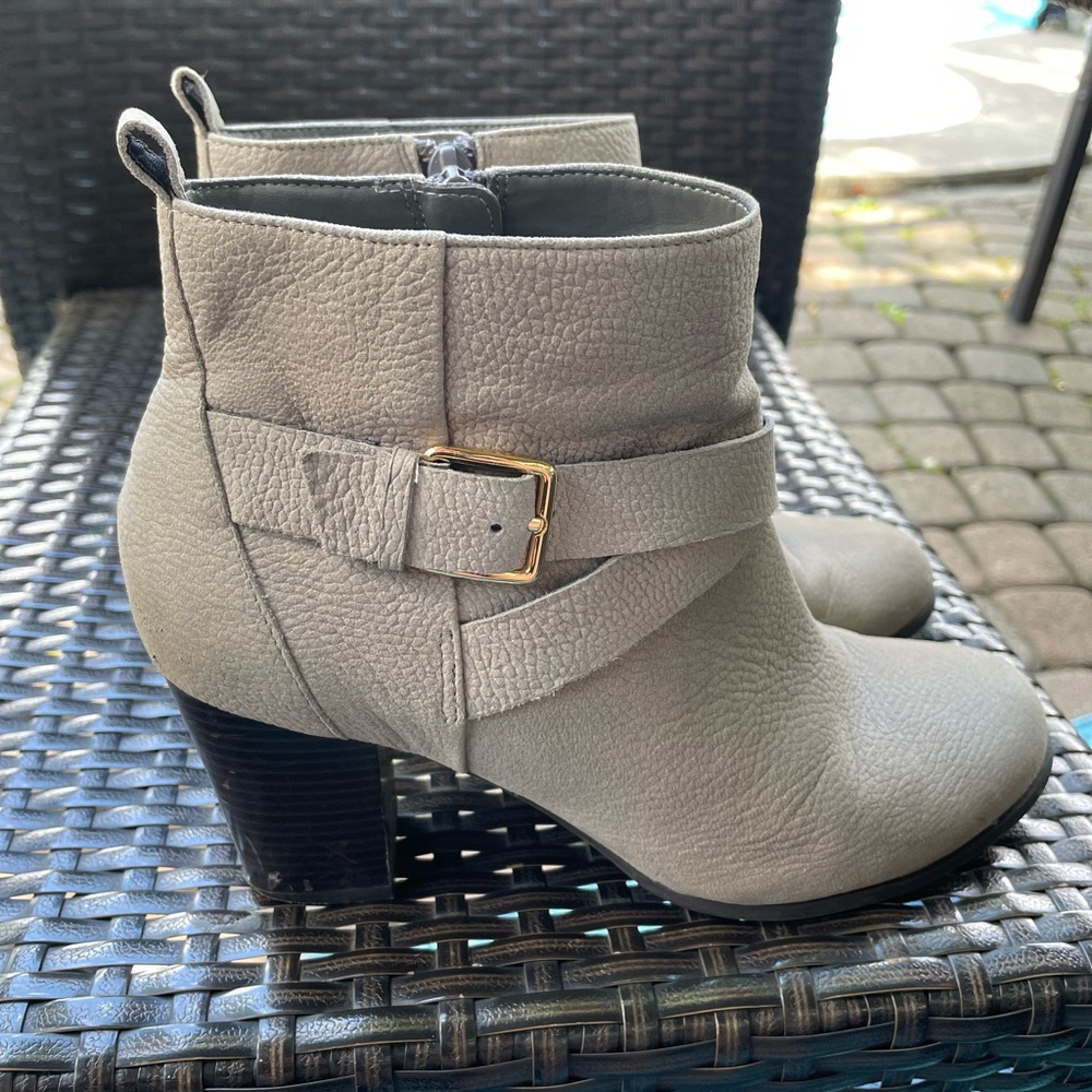 Cole Haan Gray Ankle Boots with Gold Buckle